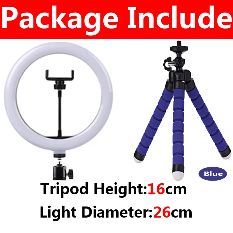 26cm LED Selfie Ring Light Dimmable Led Photography RingLight With Tripod & Phone Stand for Youtube Video Live Makeup Fill Lamps