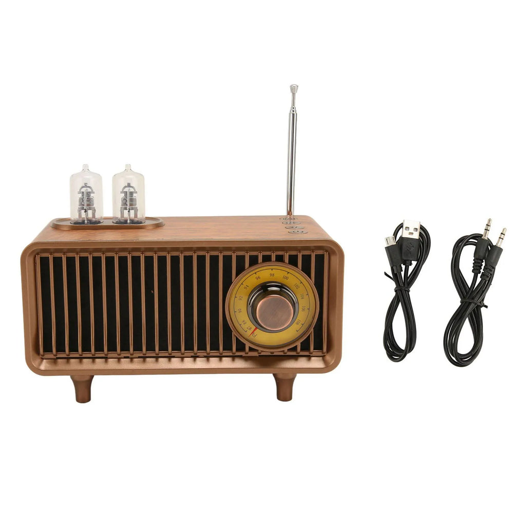 Wooden FM Stereo Sound Radio Vintage Imitation Wood Grain Portable Bluetooth Speaker Portable Speaker Vintage Radio Speaker