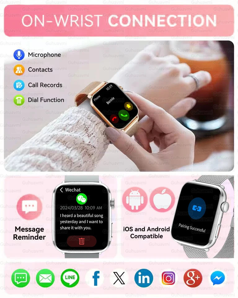 2025 New NFC Smart Watch Women AMOLED HD Screen IP68 Waterproof Blood Oxygen Heart Rate BT Call Smartwatch Watch