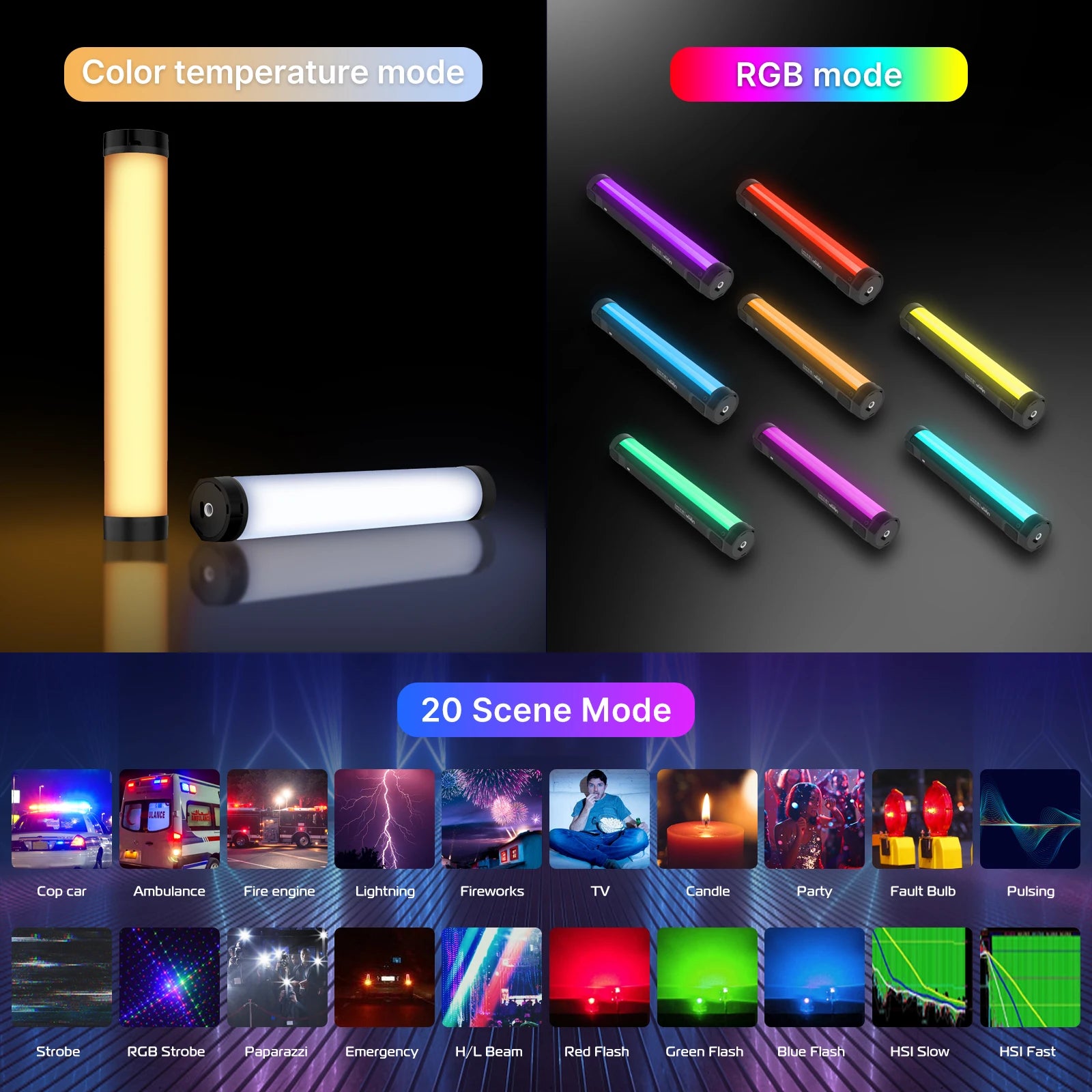 Ulanzi VL110 RGB Stick Light Led Video Tube Light Full Color Magnetic Handheld Lamp Dimmable Portable Photography Studio Light