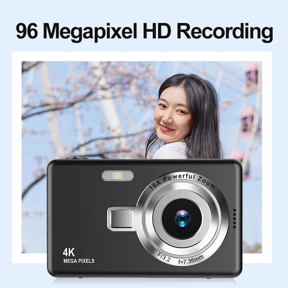 4K HD 1080P Digital Camera Anti-Shake Autofocus Vlogging Camera 96MP Portable Vlogging Camera 16X Zoom for Kid Adult Photography