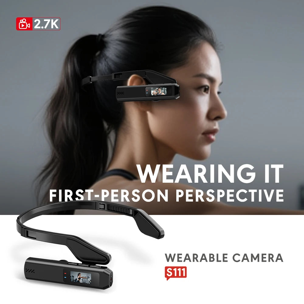 Cámara portátil mini HD 2.7K/60FPS/60FPS, cámara ponible, lente gran angular de 110°, aplicación WiFi, videocámara, cámara deportiva montada en la cabeza