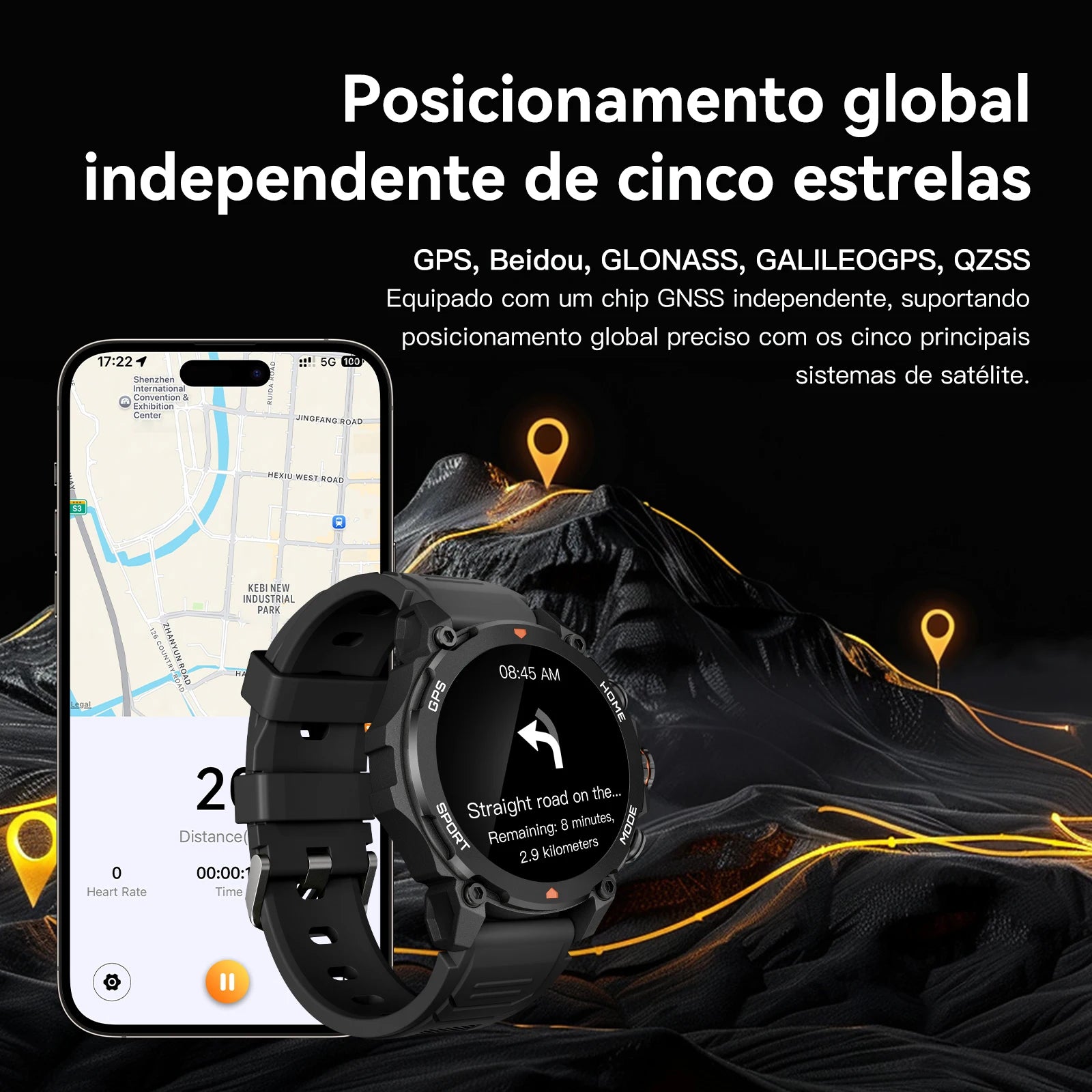 AURAFIT TREK 1: Relógio GPS com Tela AMOLED 1.43", 5ATM, 150+ Modos Esportivos, Monitor Saúde, Compatível Android/iOS