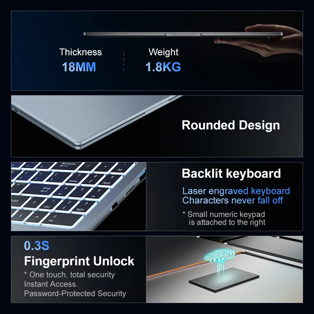 Ninkear N16 Pro Portátil de 16 Pulgadas Intel Core i7-12700H 16GB RAM 1TB SSD Pantalla 2.5K 120Hz WiFi 6 Desbloqueo por Huella Dactilar Teclado Retroiluminado Carga Rápida Portátil Delgado para Oficina Juegos Negocios Enchufe UE
