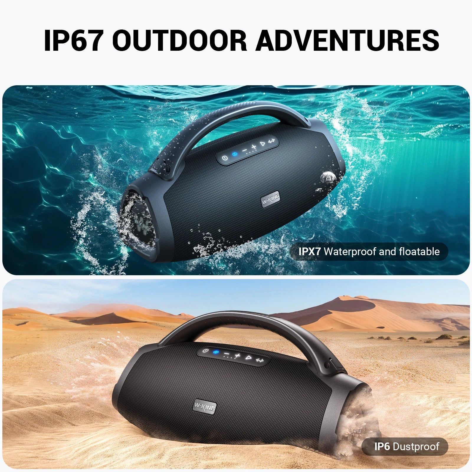 W-KING 140W RMS Portable Bluetooth Speakers,Massive Bass Party Boombox IPX7 Waterproof Speaker Large, Loud Outdoor Speaker