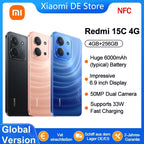 Global Version Redmi 15C 4G NFC Mobile Phone 50MP AI Dual Camera 6000mAh 33W Fast Charging Cellphone Smartphone 4G + 256GB