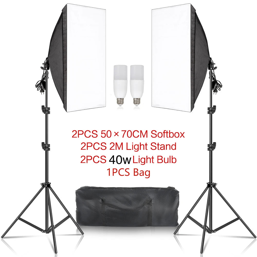 Photography 50x70CM Softbox Lighting Kits Professional Light System With E27 Photographic Bulbs Photo Studio Equipment