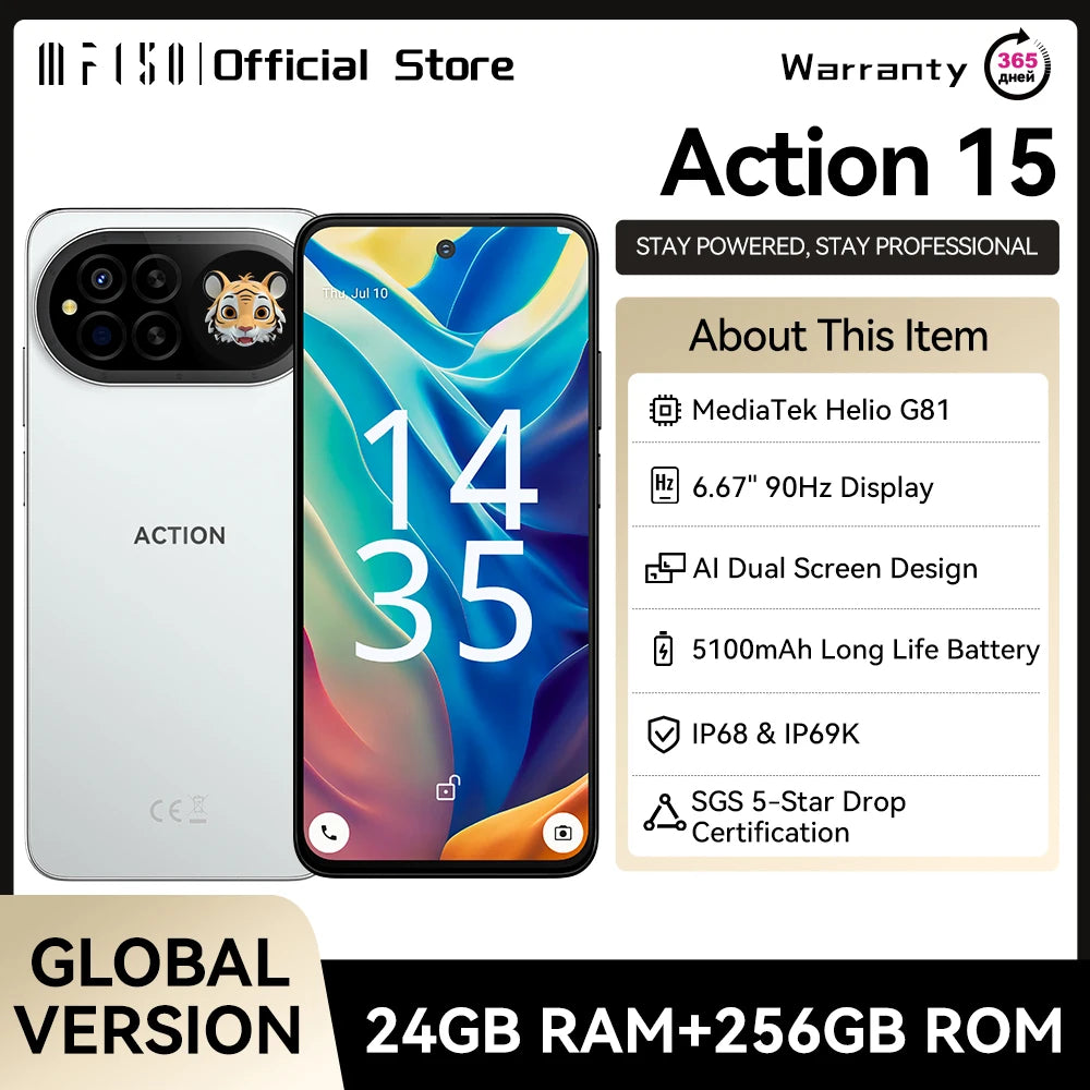 IIIF150 ACTION 15 Global Version Smartphone Helio G81 Massive 5100mAh Battery 48MP Camera 6.67" Display Dual Screen Design
