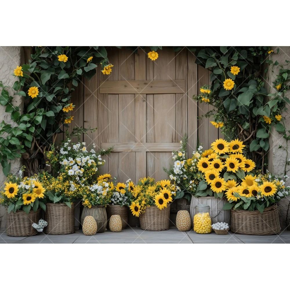 Fondo fotográfico de girasoles de granja, fiesta de cumpleaños de niños, fiesta de pastel, ducha de bebé, telón de fondo de retrato, estudio fotográfico