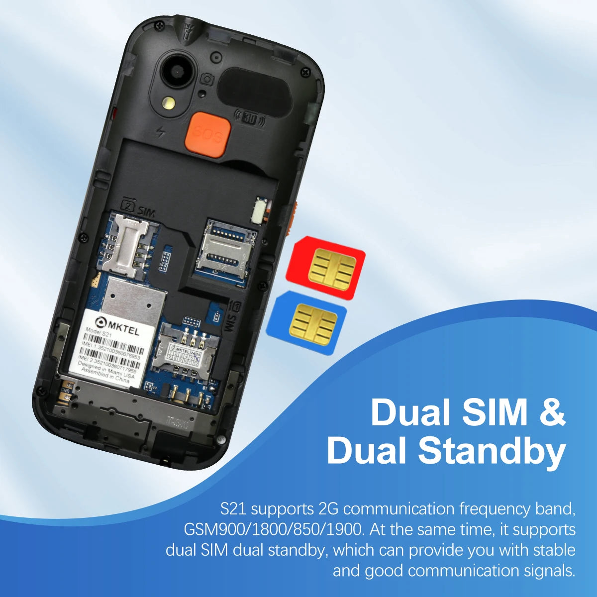 MKTEL S21 Feature Phone 1.77" Screen 800mAh Battery Dual SIM Dual Standby Loud Speaker MP3 MP4 FM Radio 2G Phone For Seniors