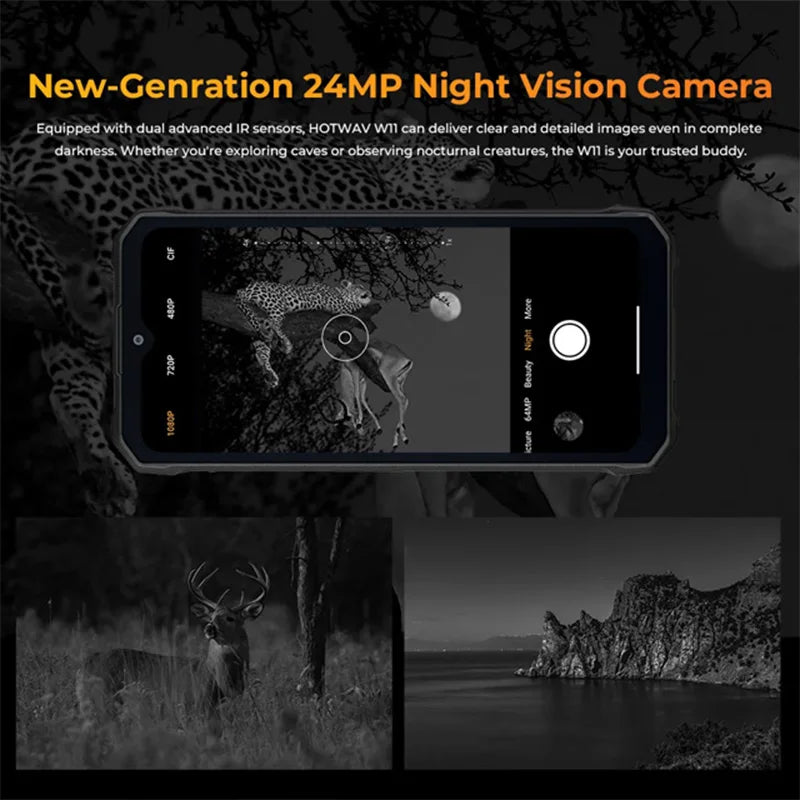 HOTWAV W11 12GB+256GB 280LM Flashlight 6.6'' FHD+ 20800mAh Battery 24MP Night Vision 33W Fast Charging 4G Global Version