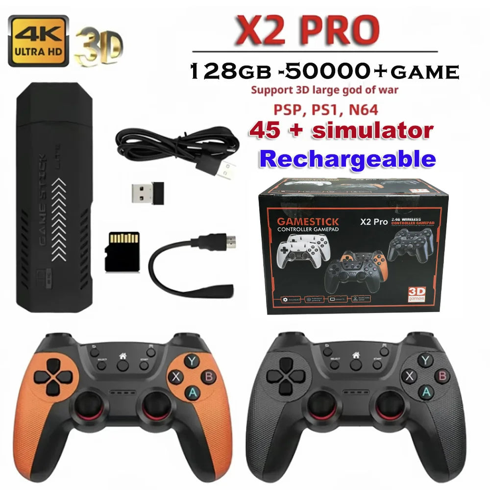 The X2 Pro video game console comes with 50,000 retro games and over 40 emulators, and is compatible with PS1/N64/PSP.