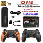 The X2 Pro video game console comes with 50,000 retro games and over 40 emulators, and is compatible with PS1/N64/PSP.