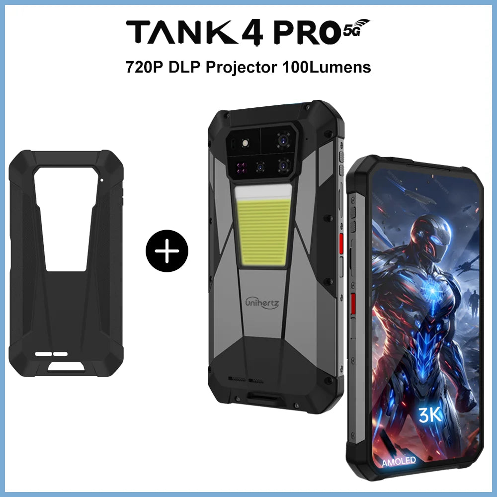 Unihertz by 8849 Tank 4 pro 5G AI Rugged Phone Built-in 720P Projector Dimensity 8300 512GB/1TB ROM 3k AMOLED 11600mAh IP68/IP69