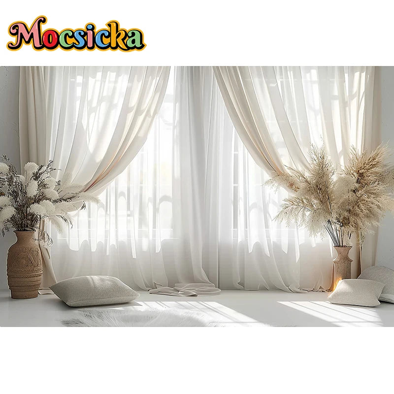 Mocsicka Photography Background White Indoor Window Floral Adult Birthday Wedding Maternity Portrait Decor Backdrop Photo Studio