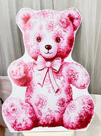 Decoración de telón de fondo para fiesta de cumpleaños con recortes de ositos de peluche de tablero KT para baby shower, rosa Toile De Jouy, globos aerostáticos, cartón, floral rosa
