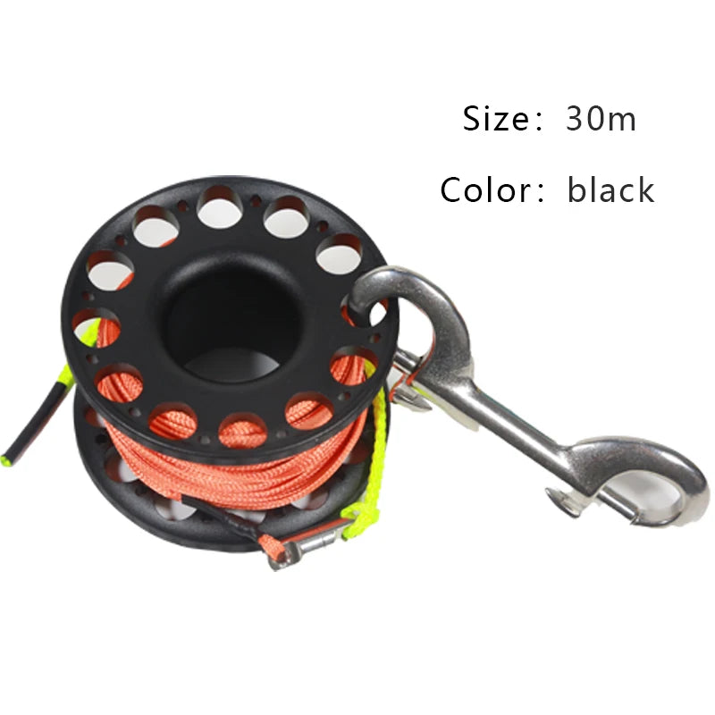 15M/30M Scuba Diving Aluminum Alloy Spool Finger Reel with Stainless Steel SMB Safe Equipment  Accessories Bolt Snap Hook