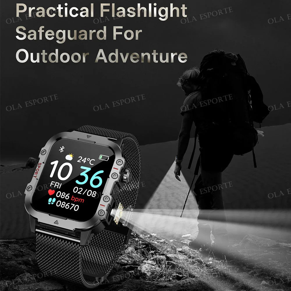 Militar Reloj Inteligente para Hombre, GPS, Linterna, Llamadas Bluetooth, Pantalla AMOLED de 2.01", 5 ATM Sumergible, Reloj Deportivo Inteligente