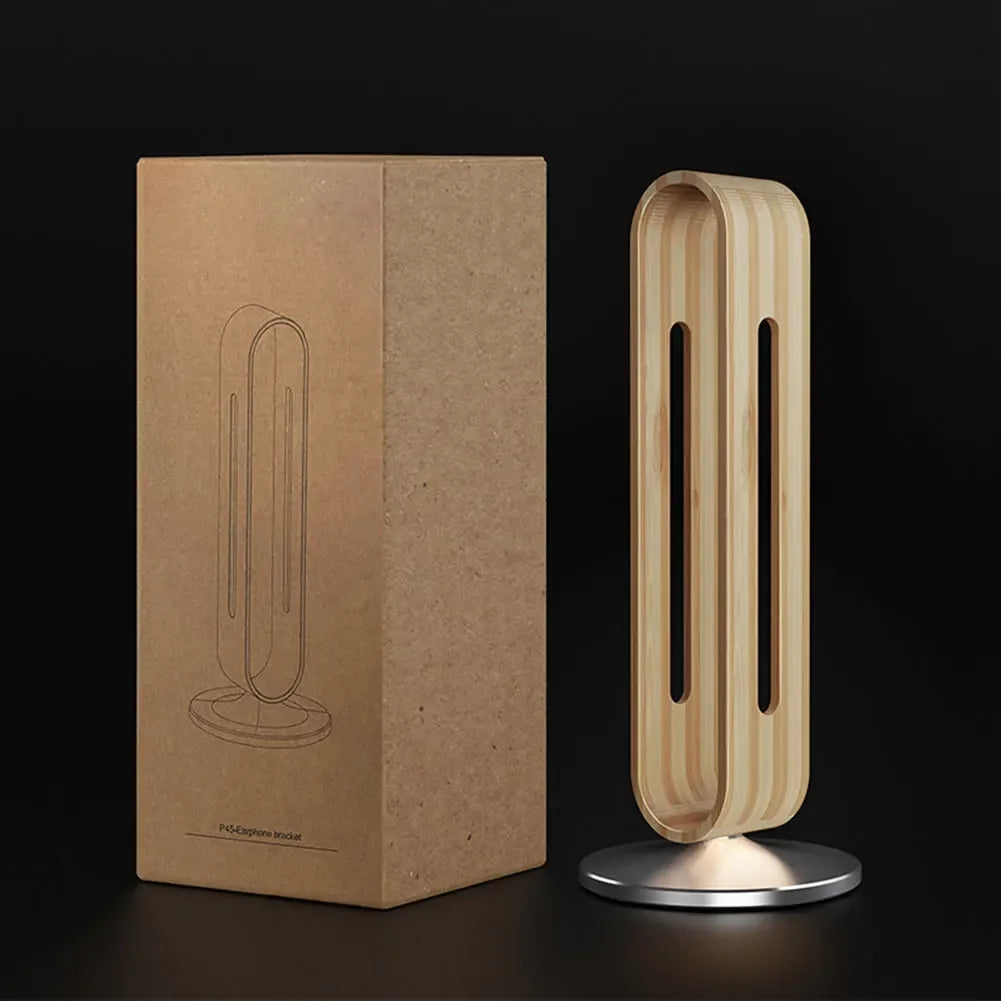 Bamboo Wood Aluminum Headphone Stand.