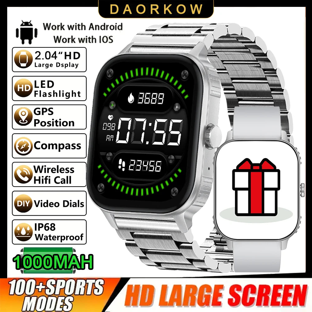 DAORKOW's new large-battery watch, 1000mAh, Bluetooth call, heart rate, blood pressure, and smartwatch for both men and women