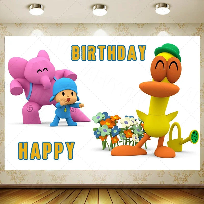 Pocoyoed Birthday Party Backdrop Photo Booth Background Kids Children's Baby Shower Decoration Supplies Custom Photography Props