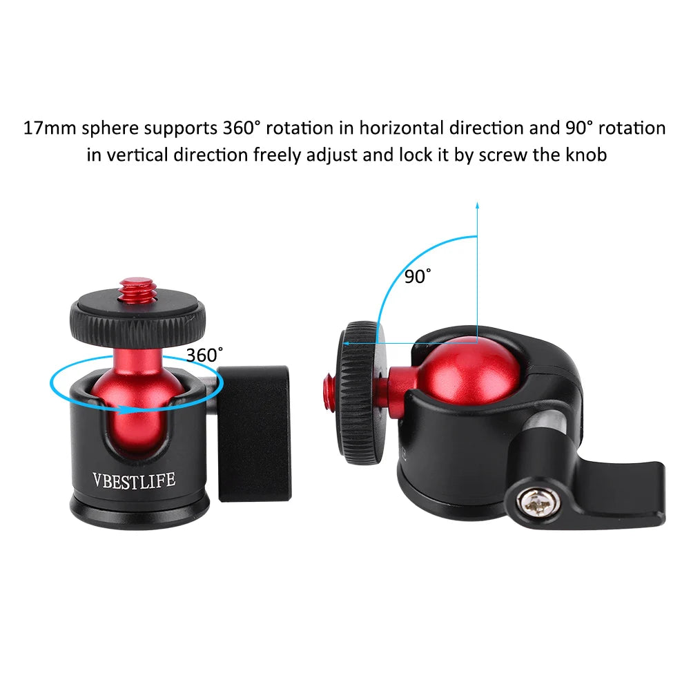 360 Degree Ball Head  Metal 360 Degree  Mini Ball Head 1/4" Screw Mount for DSLR Camera Fill Light Mini Ball Head