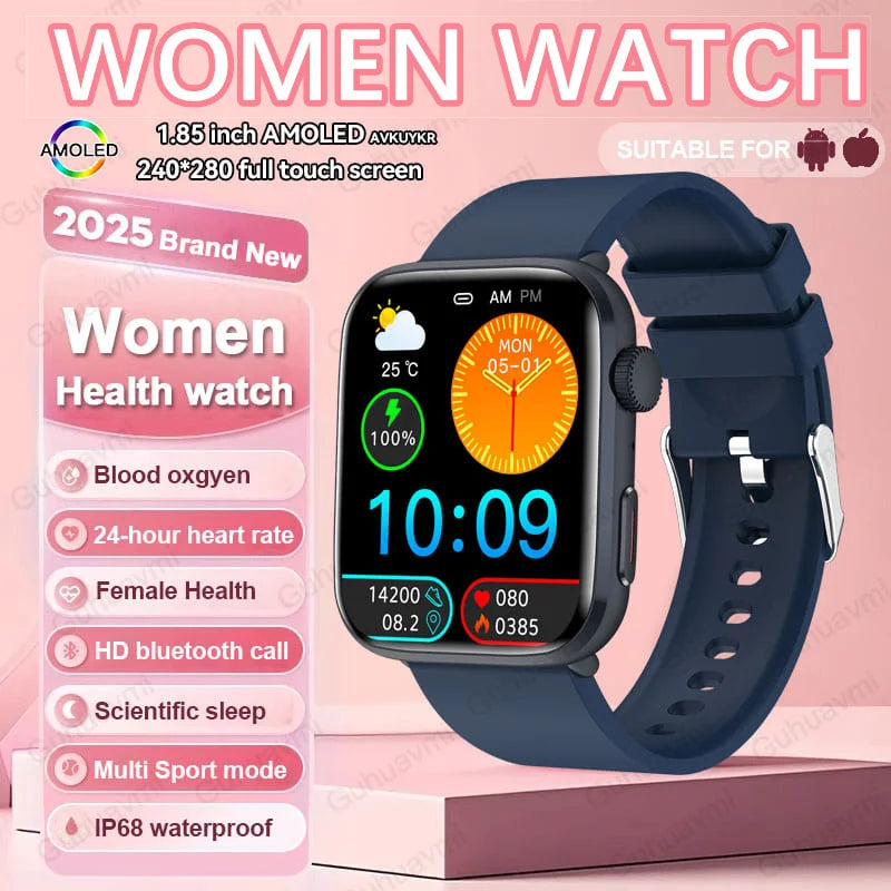 2025 New NFC Smart Watch Women AMOLED HD Screen IP68 Waterproof Blood Oxygen Heart Rate BT Call Smartwatch Watch
