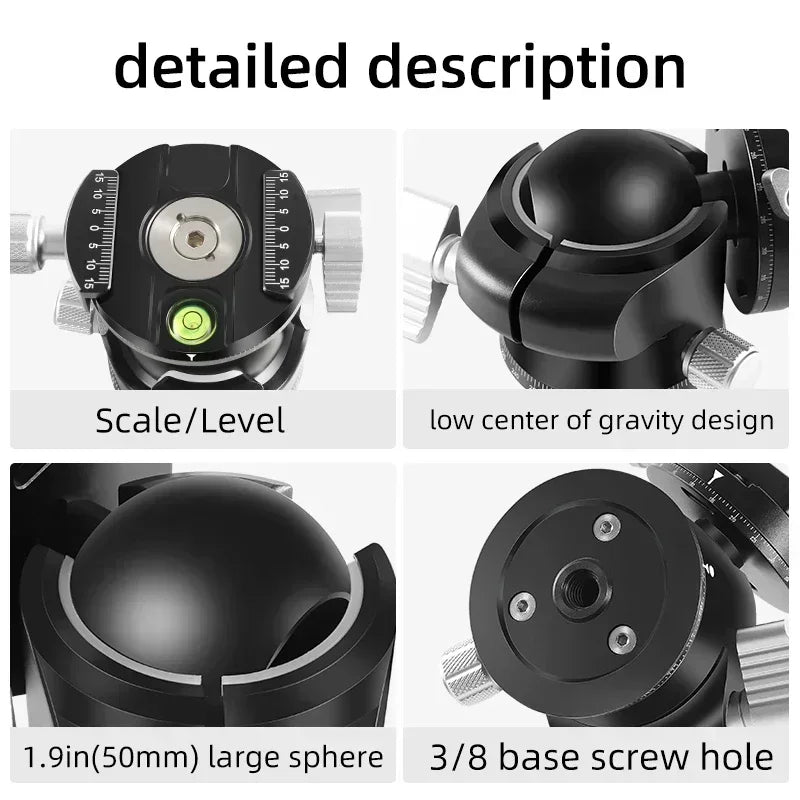 LH50/LH55 Low Profile Tripod Ball Head All Full Metal CNC Panoramic Camera Tripod Head,with 1/4" Arca Swiss Quick Release Plate