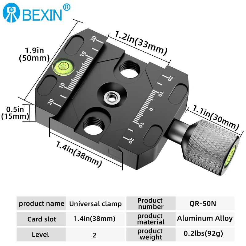 BEXIN Aluminium 50mm/70mm/90mm/110mm Quick Release Clamp Tripod Ball Head Mount Clamp for Arca-Swiss Standard Camera Monopod
