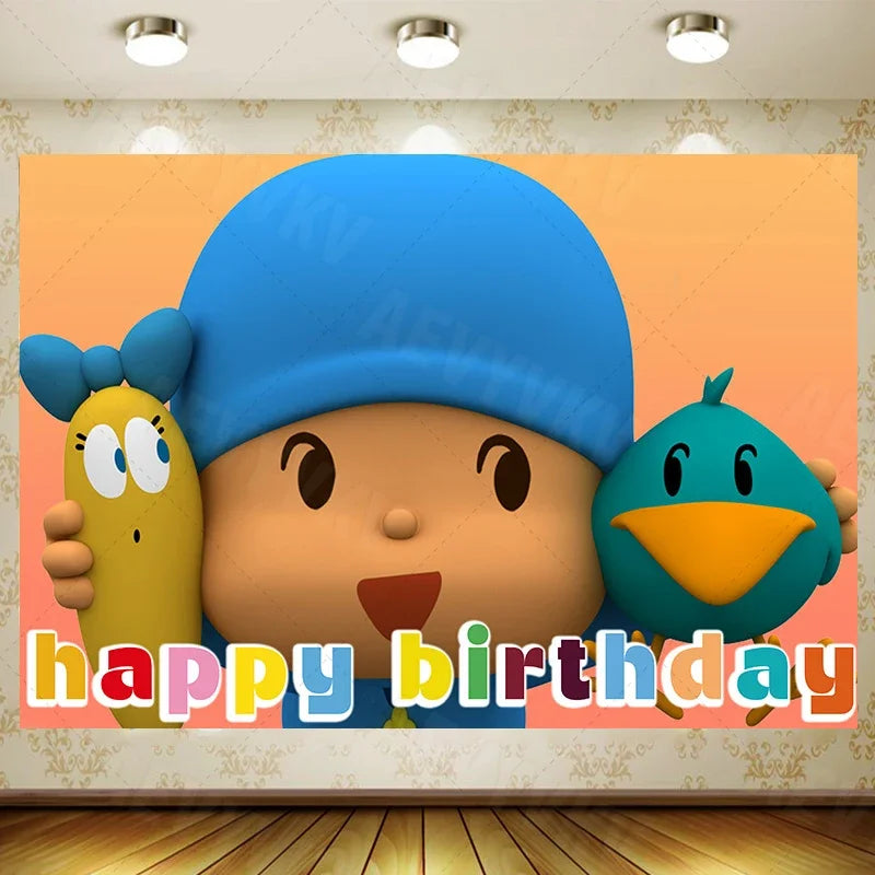 Pocoyoed Birthday Party Backdrop Photo Booth Background Kids Children's Baby Shower Decoration Supplies Custom Photography Props