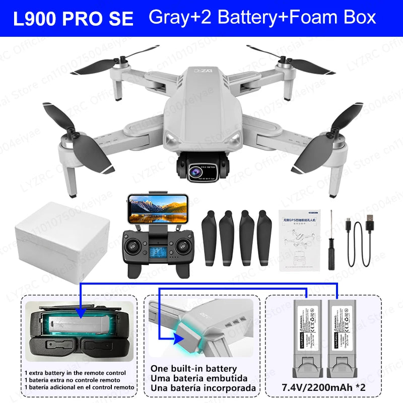 LYZRC Brushless Motor GPS L900 PRO SE Drone 90° Remote Control 4K HD Professional Dual Camera Foldable 5G Wifi FPV RC Quadcopter