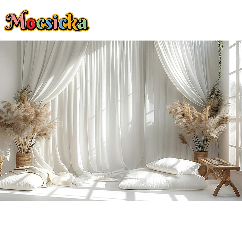Mocsicka Photography Background White Indoor Window Floral Adult Birthday Wedding Maternity Portrait Decor Backdrop Photo Studio