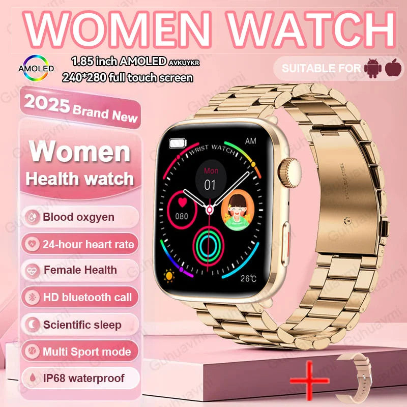 2025 New NFC Smart Watch Women AMOLED HD Screen IP68 Waterproof Blood Oxygen Heart Rate BT Call Smartwatch Watch