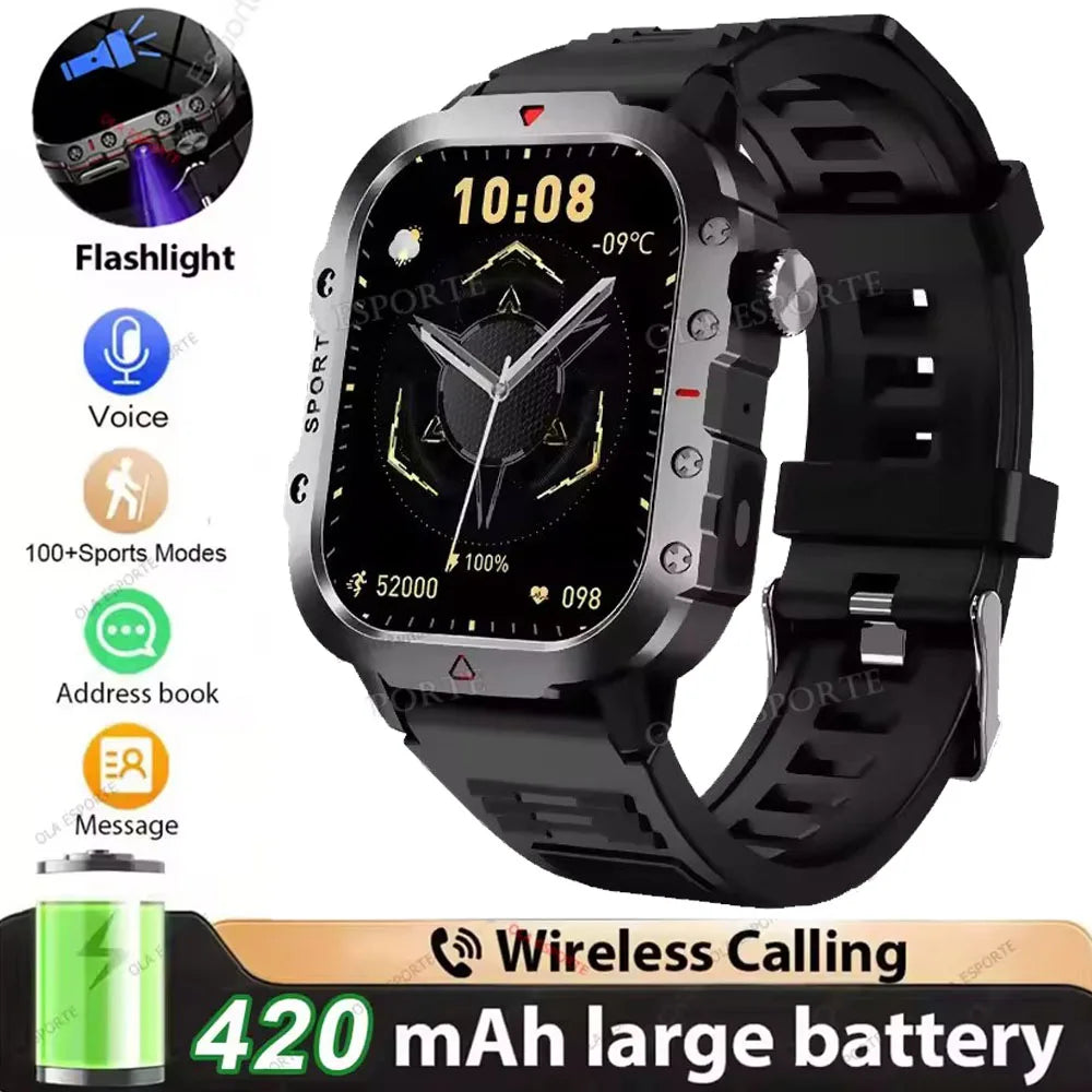 Militar Reloj Inteligente para Hombre, GPS, Linterna, Llamadas Bluetooth, Pantalla AMOLED de 2.01", 5 ATM Sumergible, Reloj Deportivo Inteligente