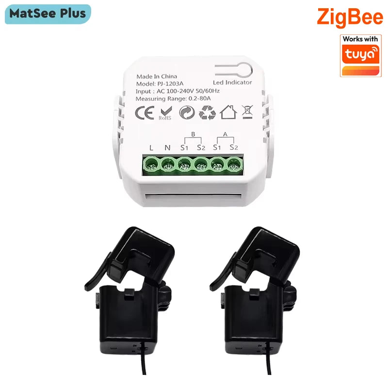 Smart Life ZigBee Energy Monitor, 1, 2 Channel Bidirectional with Current Sensor, App Monitor Power, AC100- 240V Need Gateway