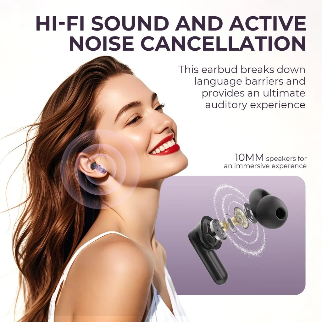Auriculares de Traducción con Pantalla Táctil 2 Piezas, 144 Idiomas, Auriculares Traductores Bidireccionales en Tiempo Real, Auriculares Bluetooth para Viajes de Negocios