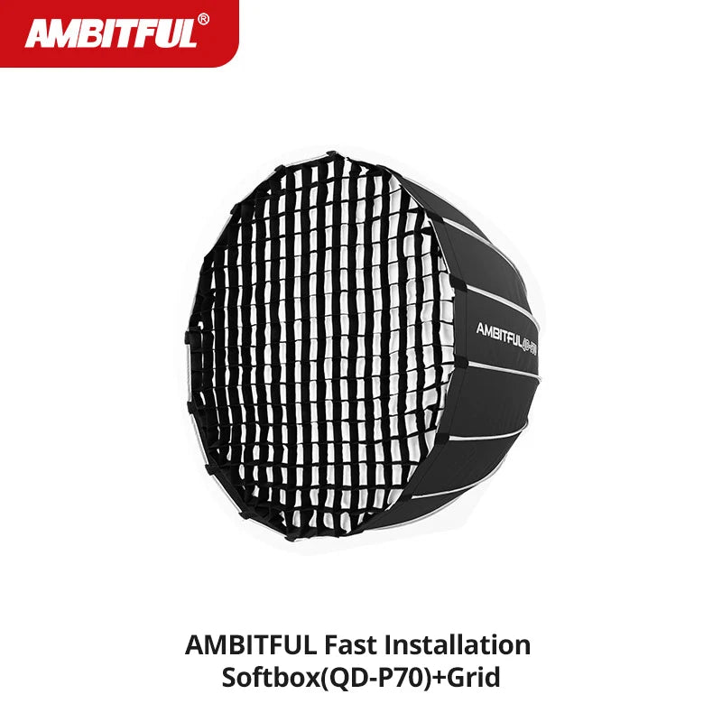 AMBITFUL QD-P70 70CM QD-P90 90CM QD-P120 120CM Quickly Release Parabolic Deep Softbox Grid for Bowens Elincrhom Mount