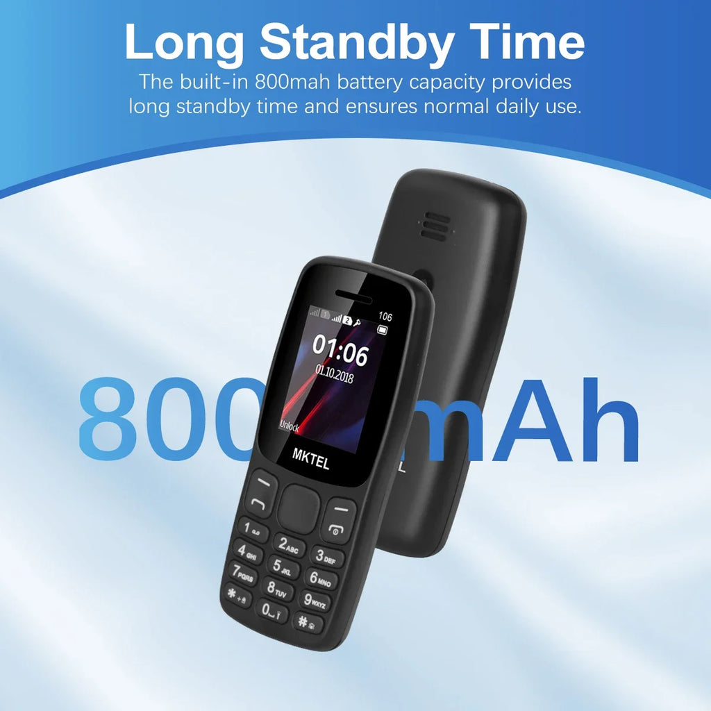 MKTEL 106 Black Phone, SC6533G, 1.77" Screen, 800mAh Battery, Quad Band, Speaker, Flashlight, with Box & Manual