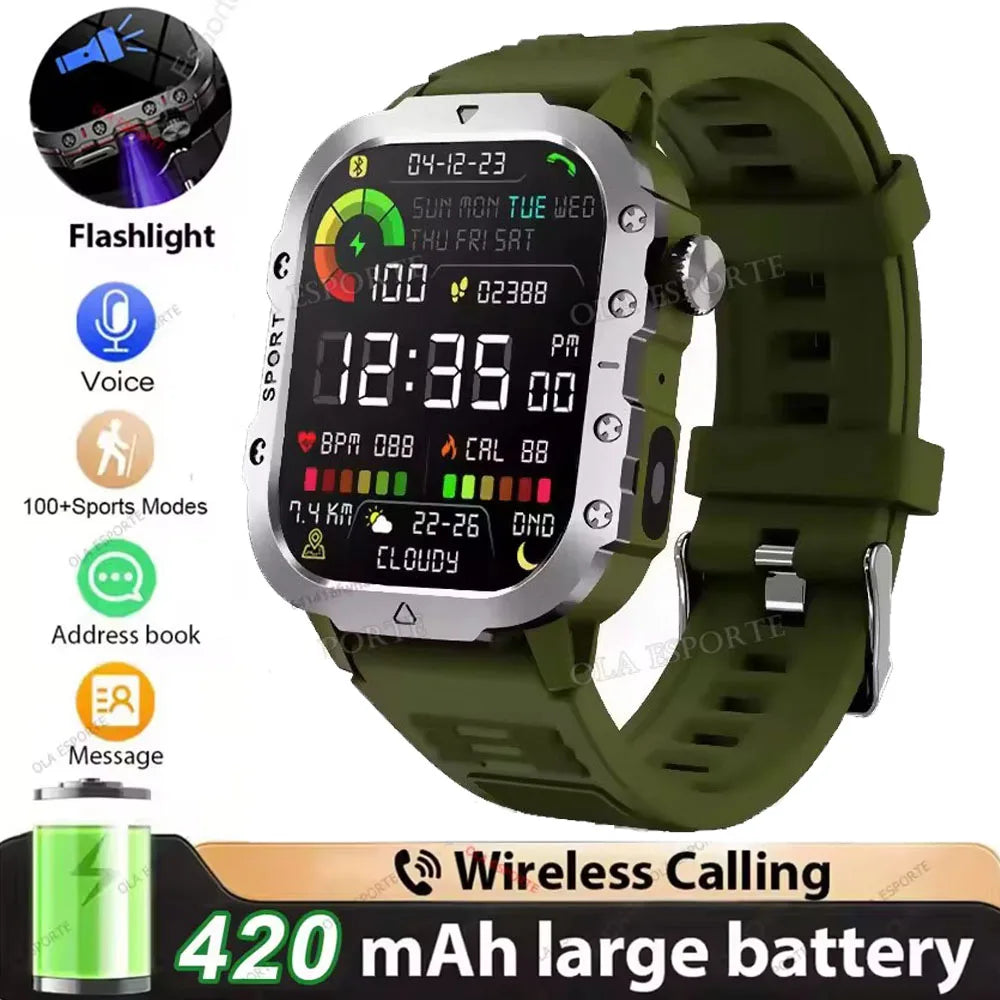 Militar Reloj Inteligente para Hombre, GPS, Linterna, Llamadas Bluetooth, Pantalla AMOLED de 2.01", 5 ATM Sumergible, Reloj Deportivo Inteligente
