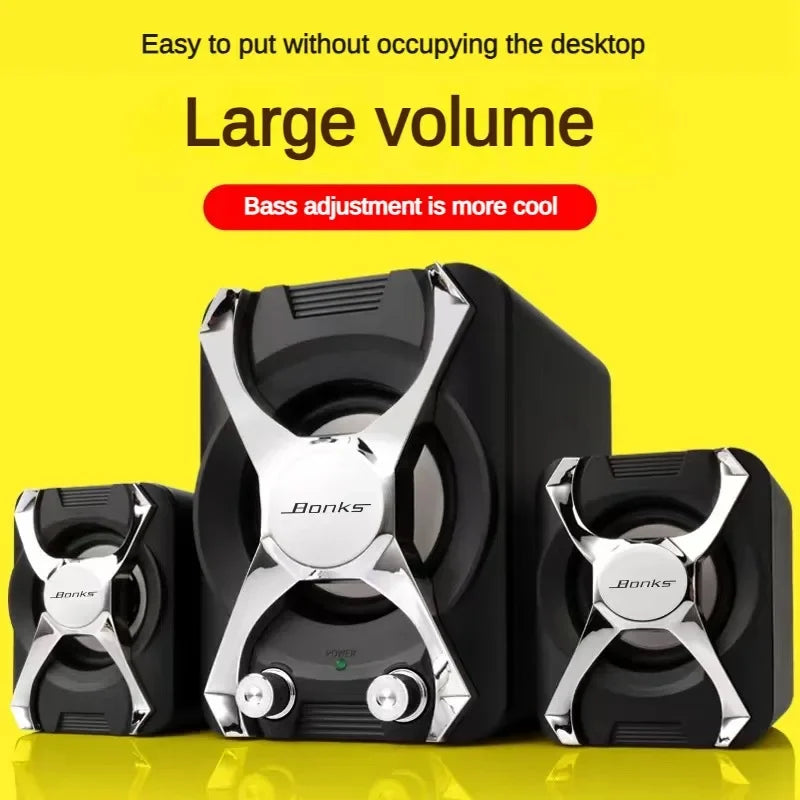 USB + AUX Wired Computer Subwoofer Speakers 5W+3W*2 Set Bass Reinforcement Stereo 2.1 for PC Phone Loudspeaker