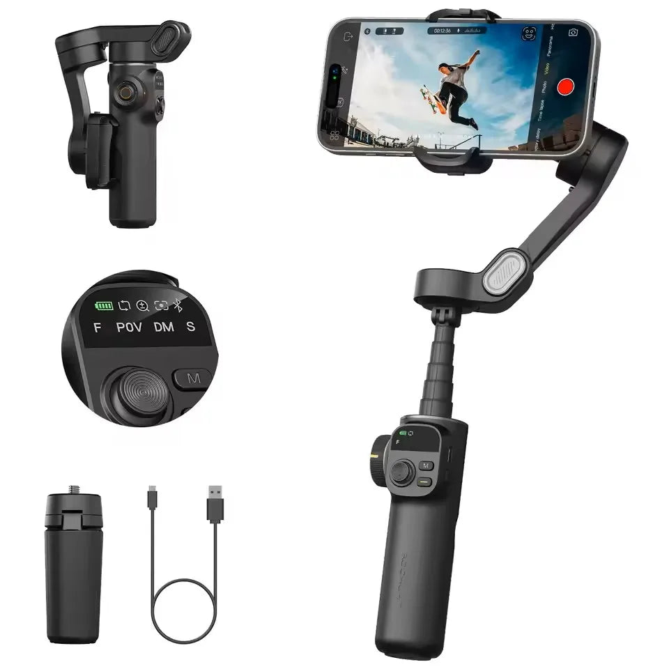 Estabilizador de cardán de mano AOCHUAN Smart X2 de 3 ejes con barra de extensión de 20 cm incorporada, pantalla LED y soporte para teléfono para iPhone Smartphone