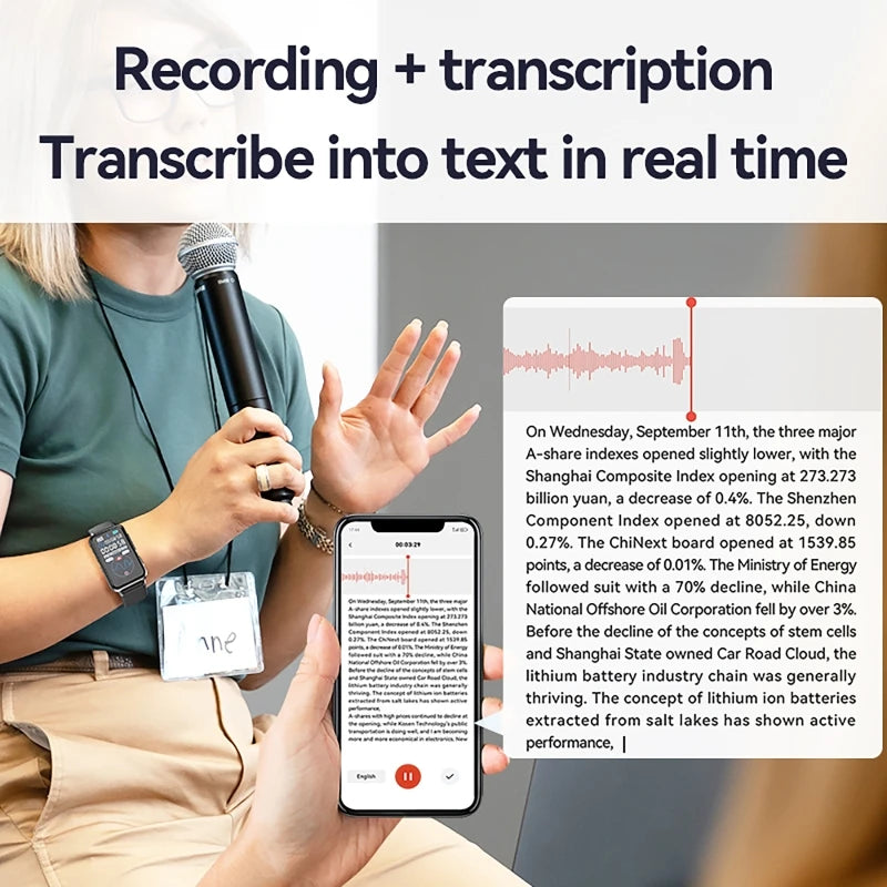 Smart Recording Watch AI Recorder Intelligent Real-time Transcription Translation Conversation Recording Bracelet APP Control