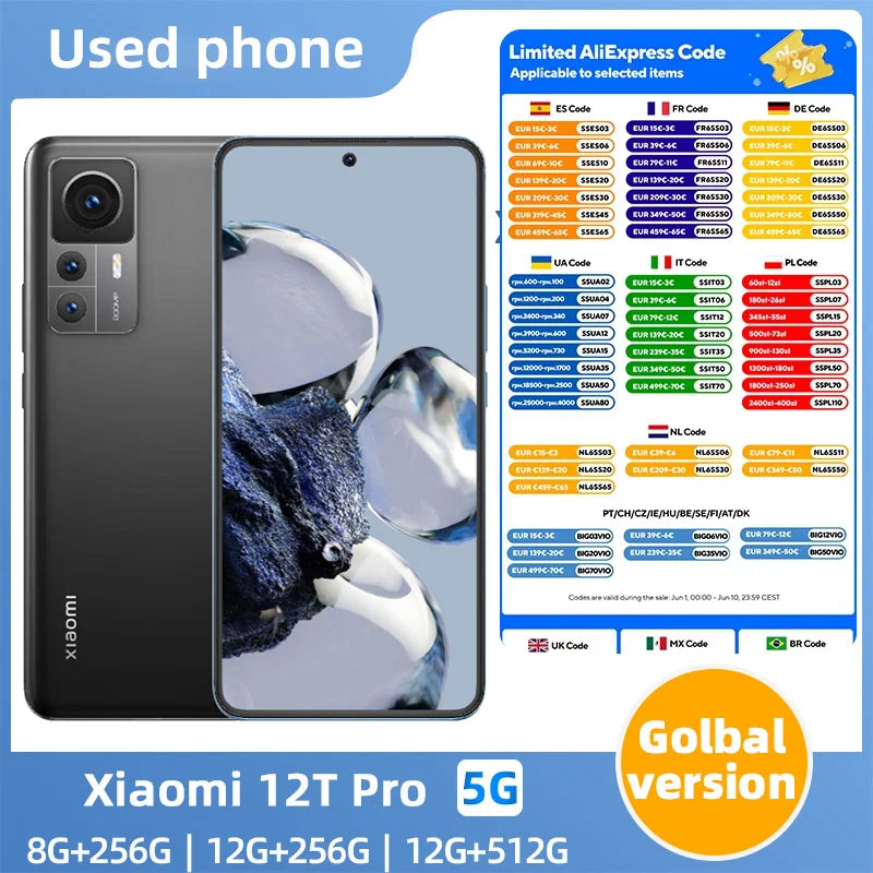 Xiaomi 12T Pro 5G SmartPhone 2712x1220px Battery capacity 5000mAh 20MP Camera original Fingerprint Recognition used phone