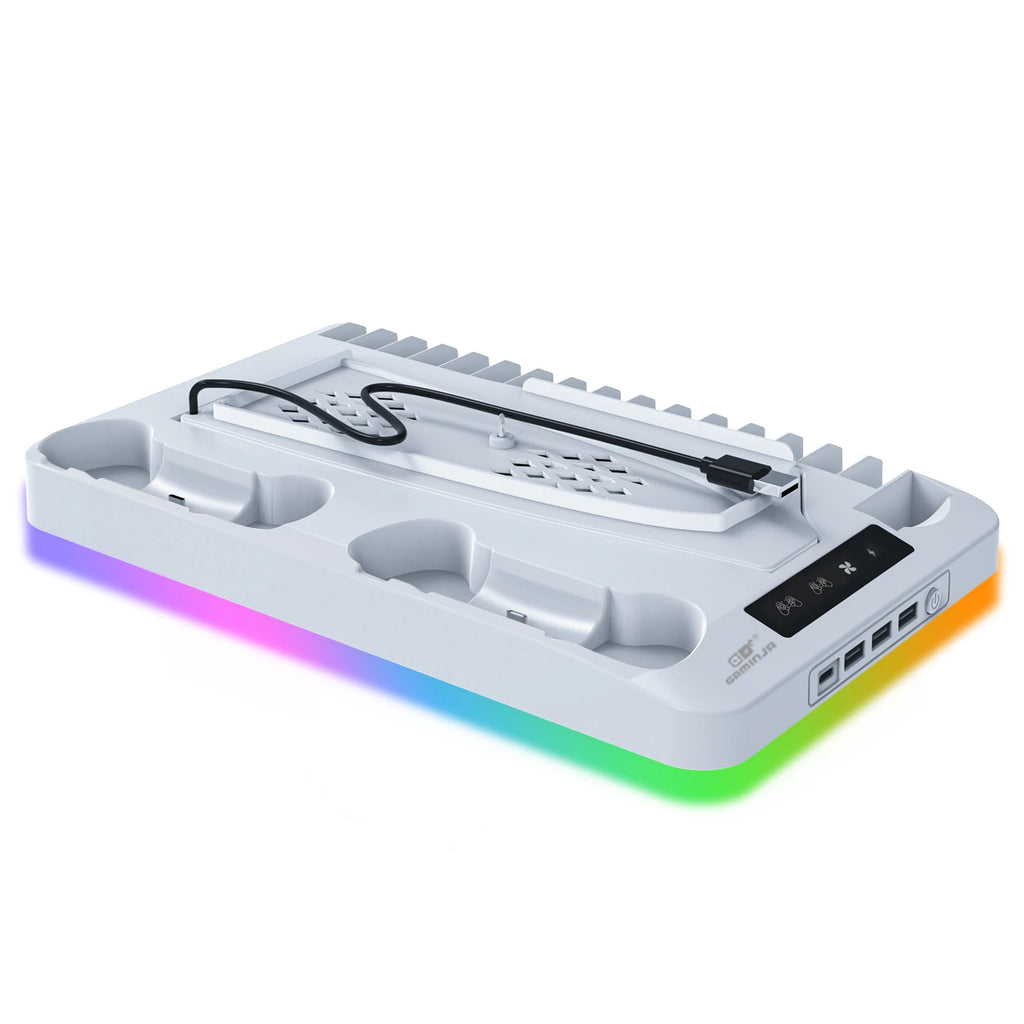 GAMINJA P58 Cooling Stand For PS5 RGB Charging Base Dual-Controller Charging Station Dual-Controller Charger For PS5 Accessories