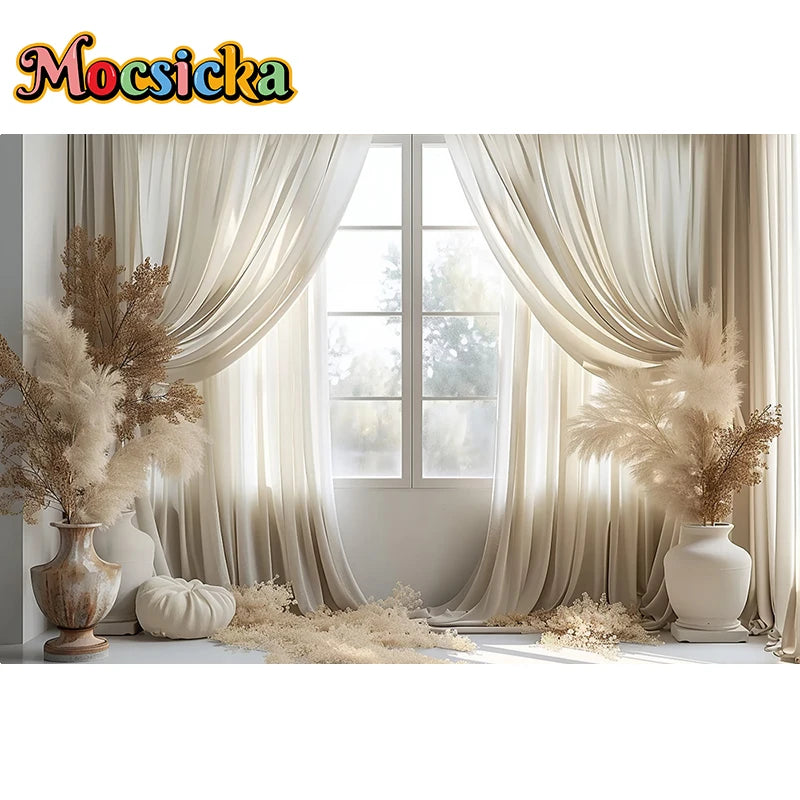 Fondo de fotografía Mocsicka Ventana interior blanca Floral Cumpleaños adulto Boda Maternidad Retrato Decoración Telón de fondo Estudio fotográfico
