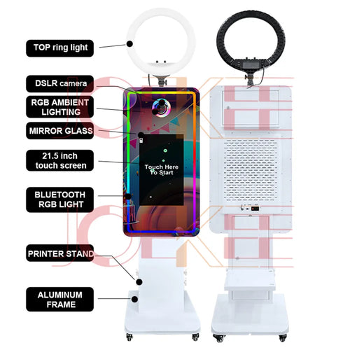 21.5 inch Touch Screen Magic Mirror Photo Booth Built-in Mini PC Portable Mirror Photo Booth Selfie Machine for Partys Events