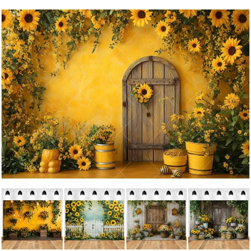 Fondo fotográfico de girasoles de granja, fiesta de cumpleaños de niños, fiesta de pastel, ducha de bebé, telón de fondo de retrato, estudio fotográfico