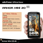 Ulefone Armor Mini 20 4G 4.7" Rugged Phone 64MP Night Camera Android 14 Smartphone 6200mAh Mobile phone NFC 16GB+256GB 33W G99