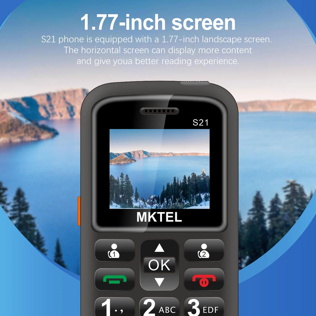 MKTEL S21 Feature Phone 1.77" Screen 800mAh Battery Dual SIM Dual Standby Loud Speaker MP3 MP4 FM Radio 2G Phone For Seniors