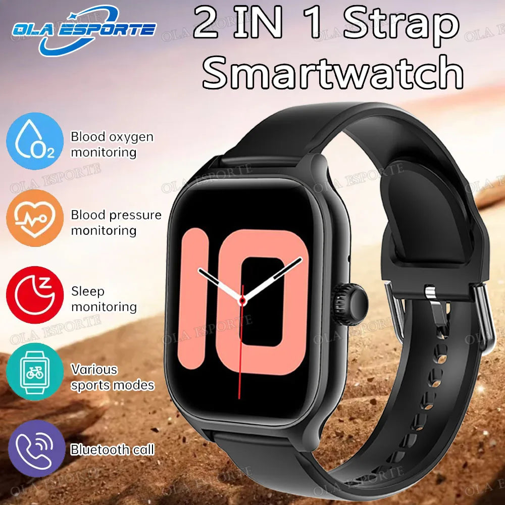 New Double Strap Smart Watch 1.75" AMOLED Screen Voice Assistant Bluetooth Call Men Women Smartwatch Heart Rate Sleep Monitoring